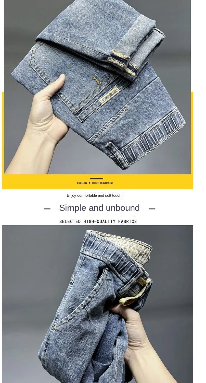 Pantalones vaqueros de lujo para hombre, moda coreana, primavera y verano, con cordón elástico, lavados, estilo cargo, holgados y cónicos
