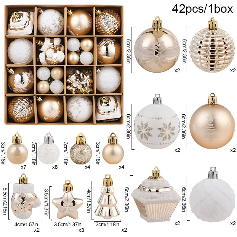 42PCS 6CM Christmas Ball Champagne Xmas Tree Hanging Pendant Ornaments 2025 Christmas Home Decoration 2026 New Year Party Gifts