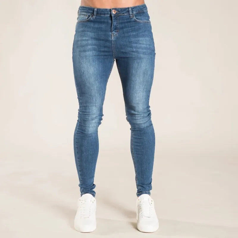 2023 Men Elastic Skinny Jeans Solid Color Stretch Pencil Pants Streetwear Mens Blue Black Denim Jeans Jogging Cowboy Trousers