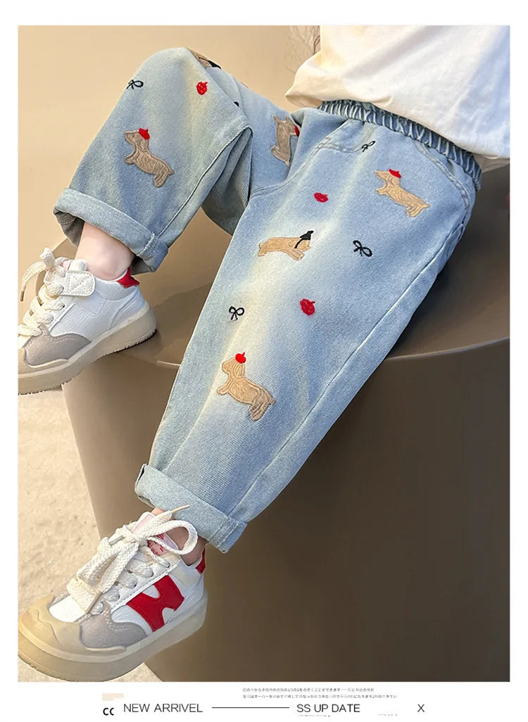 2025 New Girls Jeans Loose Straight Leg Pants for Toddler Baby Casual Wear Spring Autumn