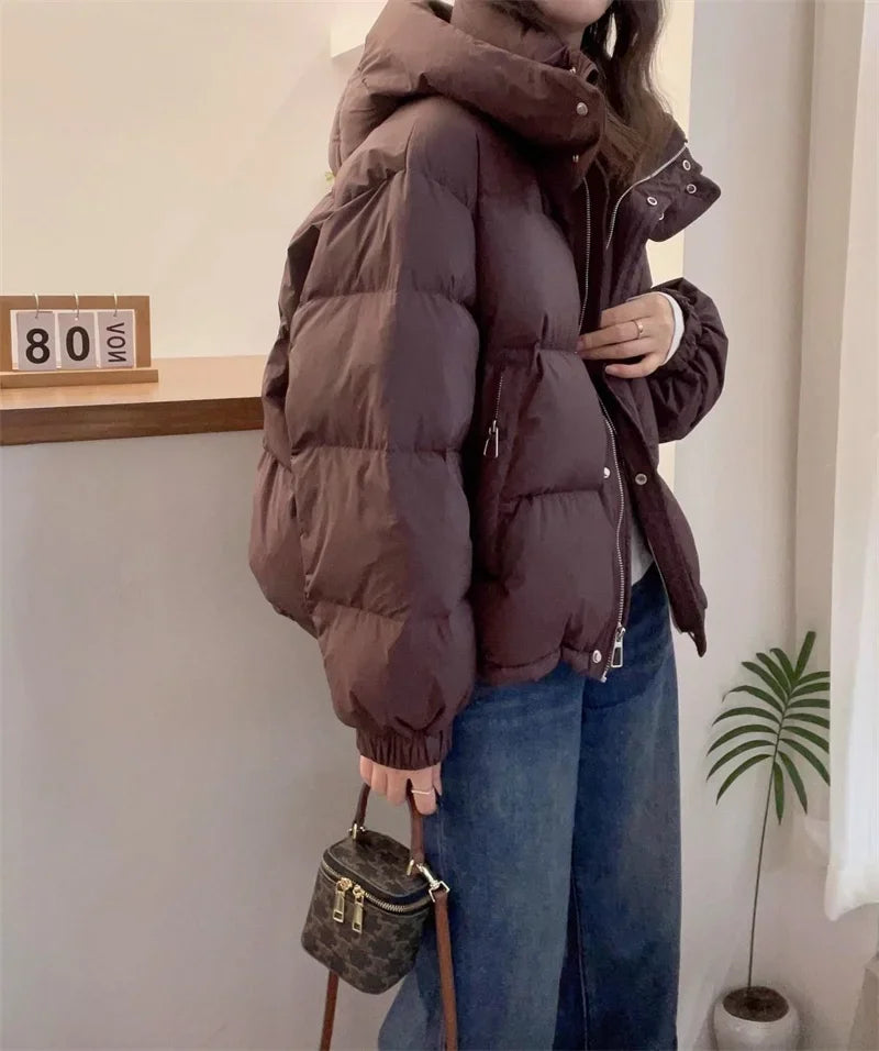 Fashion Parkas Jacket Women's Korean 2024 New Autumn Winter Loose Hooded Thicken Warm Down Cotton Padded Short Coats Female Tops