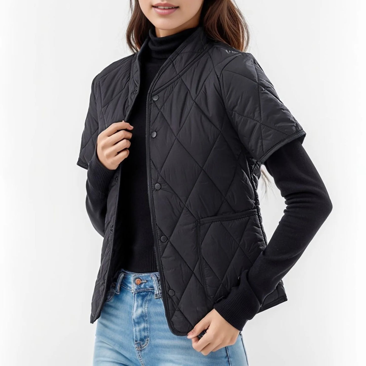 Winter Jackets Woman 2024 Womens Lightweight Short Sleeve Two Pockets Down Jacket (Available In Plus Abrigos Invierno Mujer