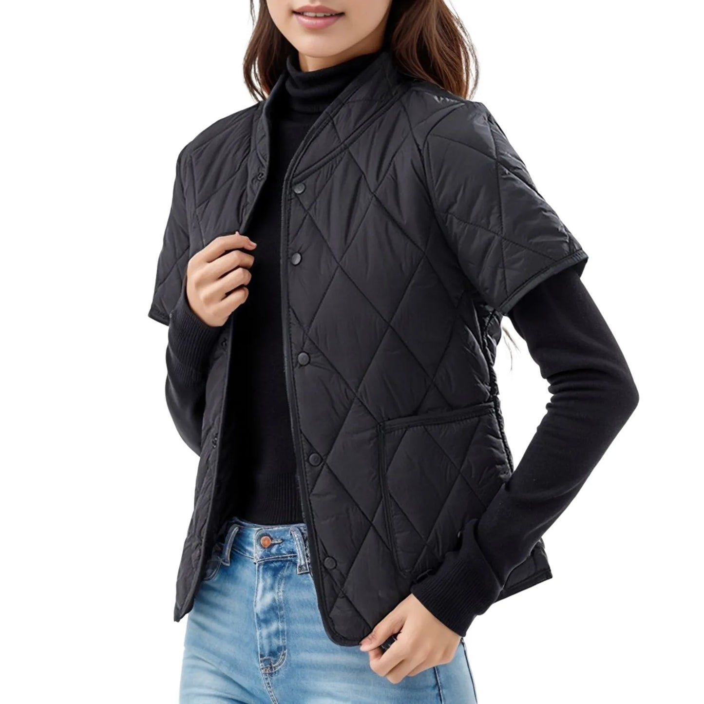 Winter Jackets Woman 2024 Womens Lightweight Short Sleeve Two Pockets Down Jacket (Available In Plus Abrigos Invierno Mujer