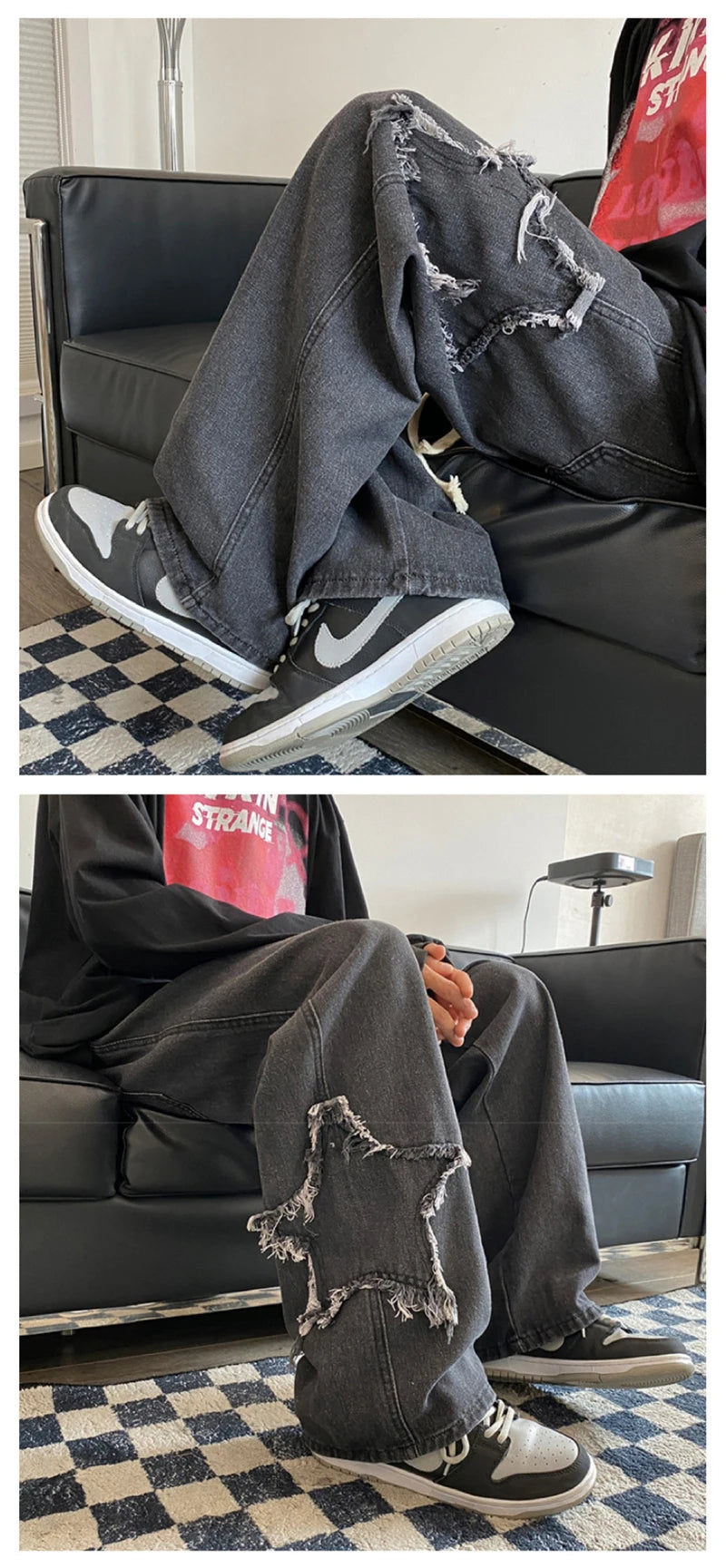 American Retro Star Embroidery Jeans Men's Baggy Hip Hop Fashion Denim Pants 2025 New Casual Y2K Streetwear Straight Trouser