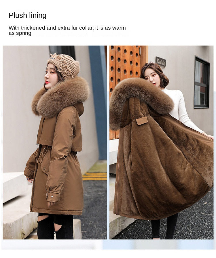 Women Parka Fashion 2023 Winter Jacket Slim with Fur Collar Warm Snow Wear Padded Clothes Long Coat Wool Liner Hooded Parkas