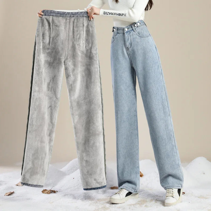 Women Winter Pants Blue Jeans Woman Korean Fashion Straight Leg Jeans Streetwear Y2k Denim Female Clothing Women'S High Waist