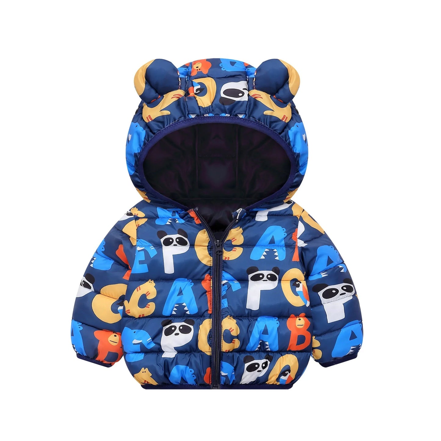 1-6Y Baby Cartoon Bear Ear Hooded Puffer Jackets Infant Warm Printed Winter Coats