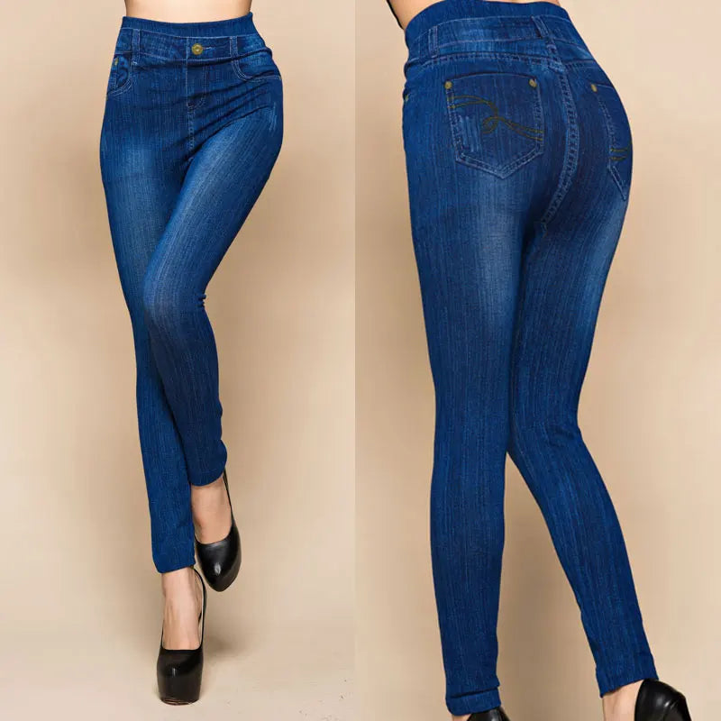 Women Plus Size Pencil High Waist Denim Pants Leggings Imitation Fashion Casual Jeans
