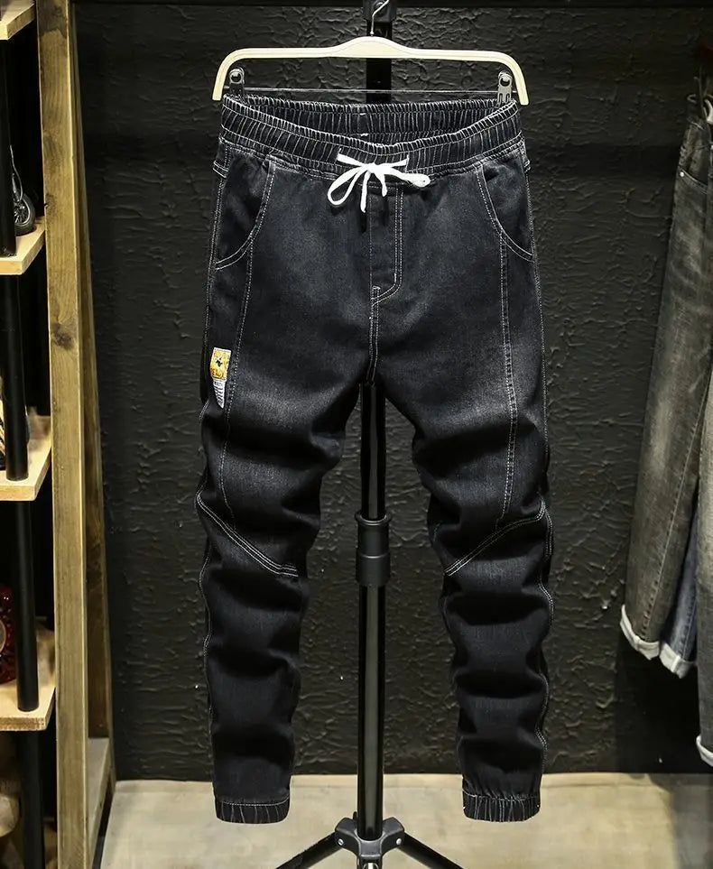 Spring Autumn 2022 New Denim Jeans Men's Elastic Waist Loose Students Teenagers Cowboy Streetwear Harem Leg Long Track Pants Men