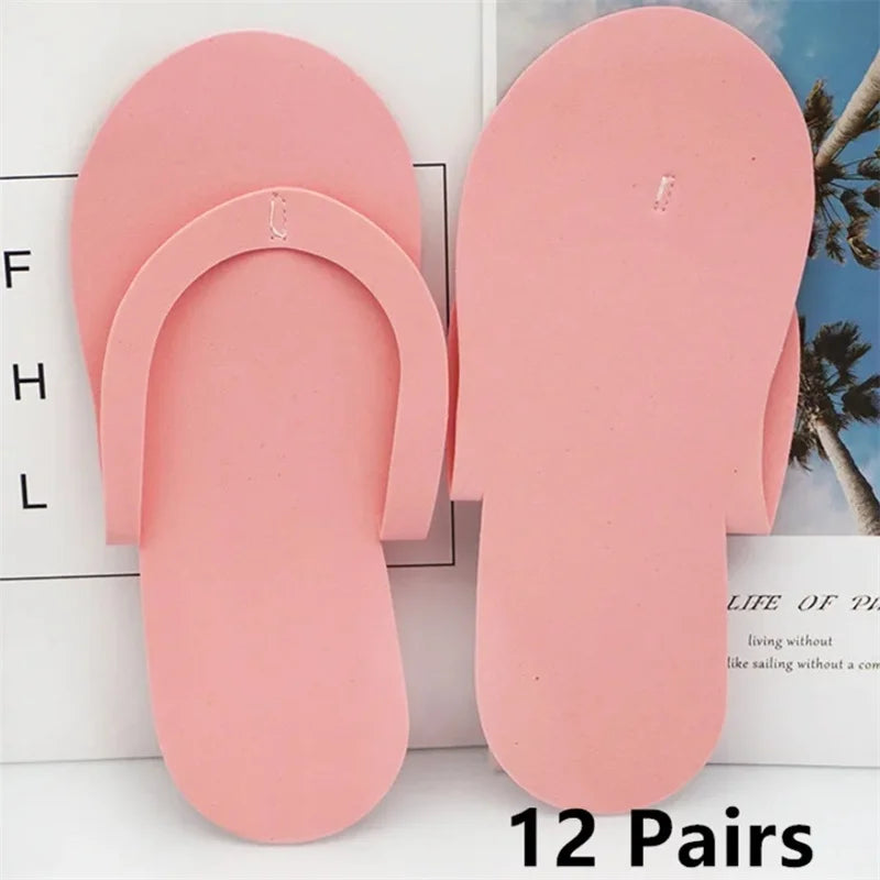 12/24/36 Pairs Random Color Men Women Slippers Foam Disposable Slippers For Salon Spa Hotel Pedicure Foot Flip Flop Slipper