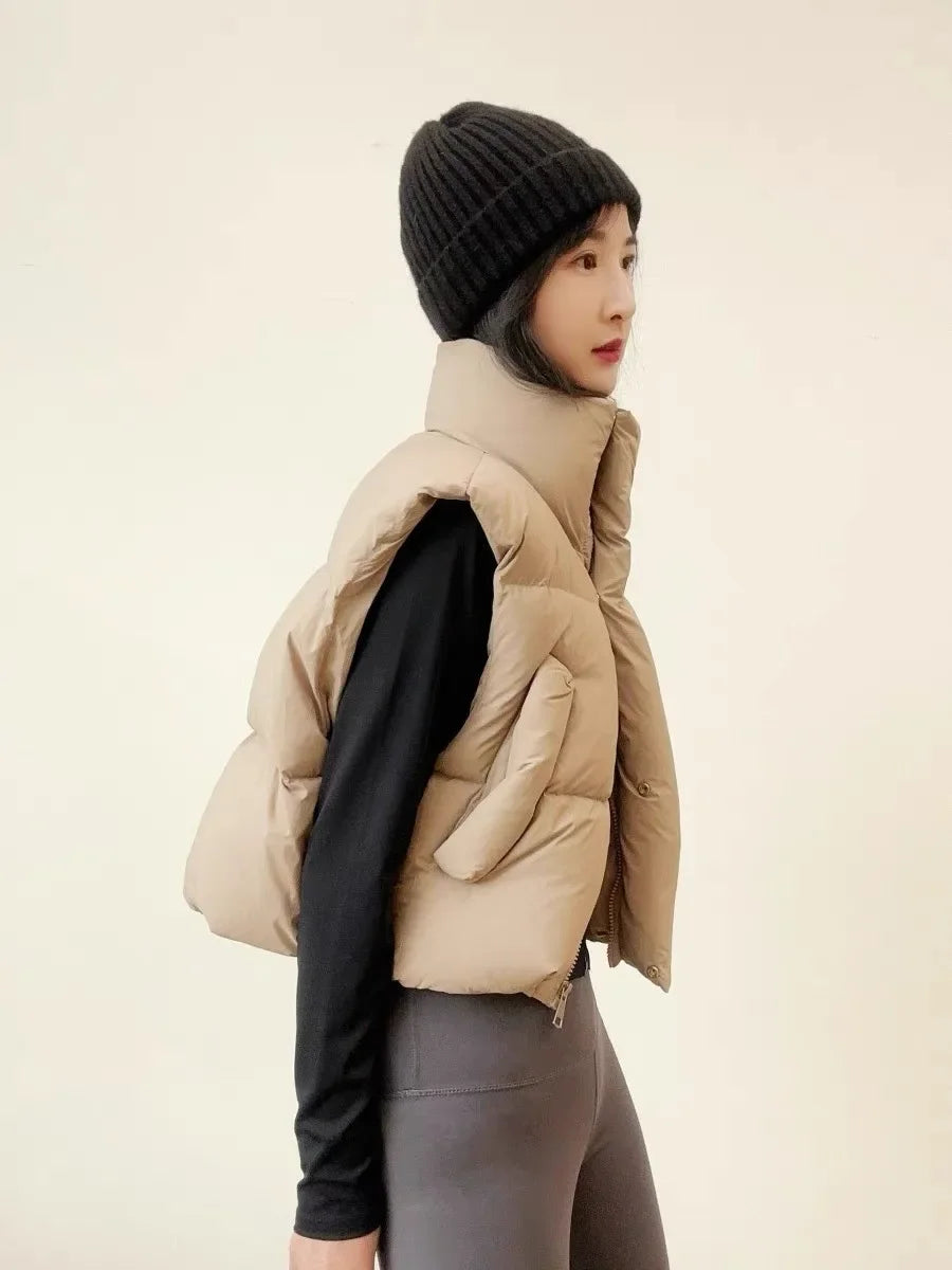 Women Warm Parkas Single Breasted Coats Autumn Winter Vest Coat Khaki High Waist Casual Vests Elegant Y2k Jackets Thick 2024