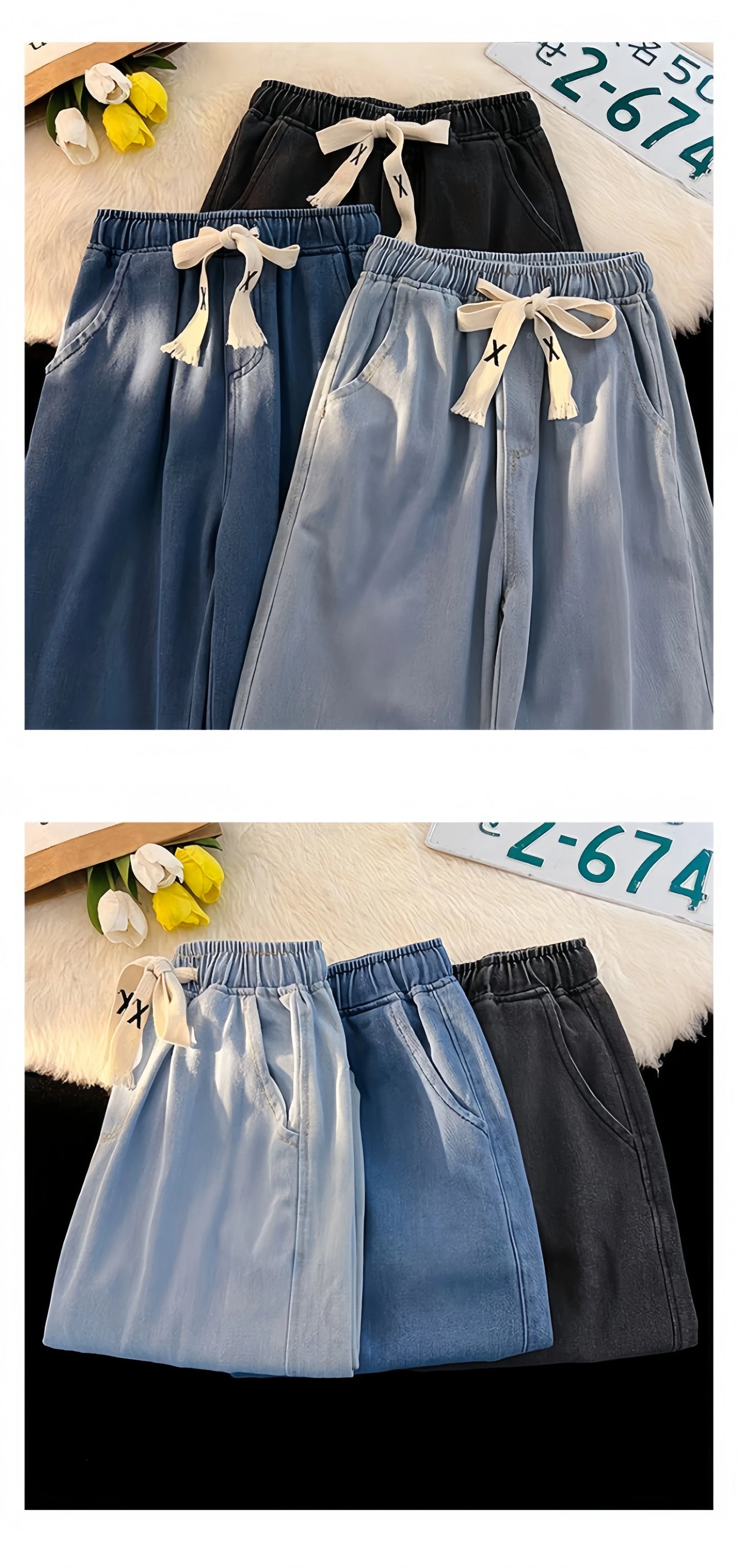 2023 New Spring And Winter Wide-leg Jeans Women Loose Straight Leg All Draped Trousers Students High-waisted Nine-point Pants