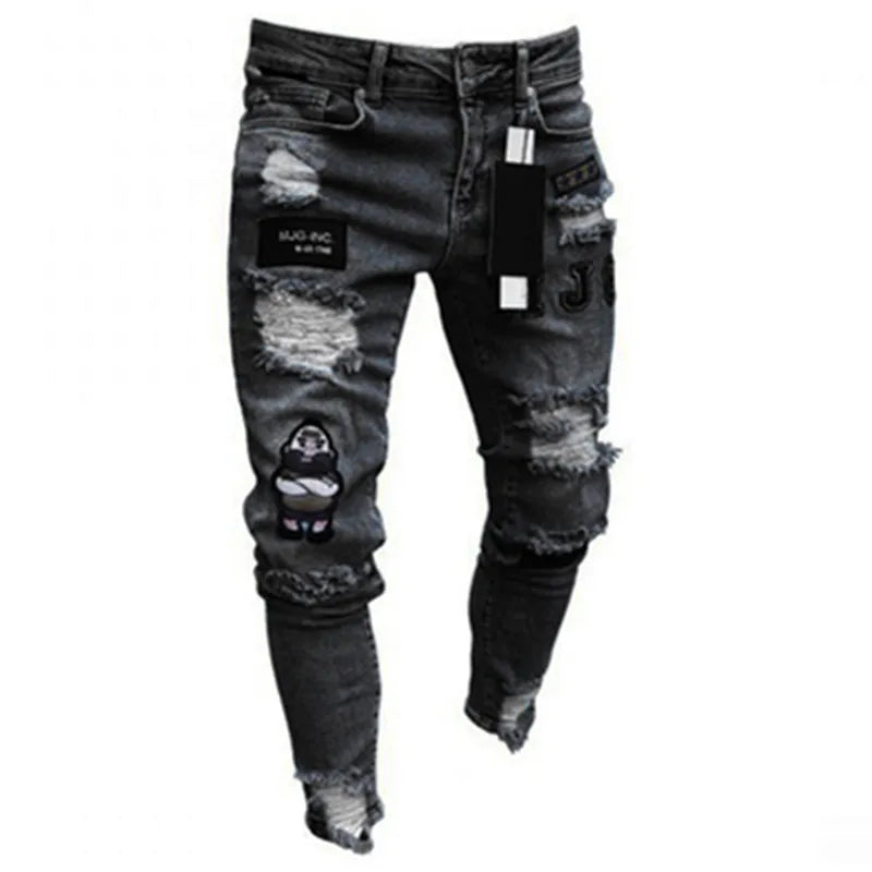 Men Jeans Fashion Street Hip-Hop Jeans Male Punk Style Denim Pants Summer Spring Men Stretchy Slim Fit High Quality Mans Jeans