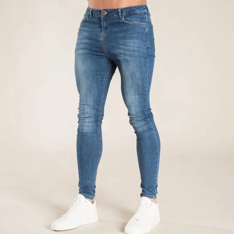 2023 Men Elastic Skinny Jeans Solid Color Stretch Pencil Pants Streetwear Mens Blue Black Denim Jeans Jogging Cowboy Trousers