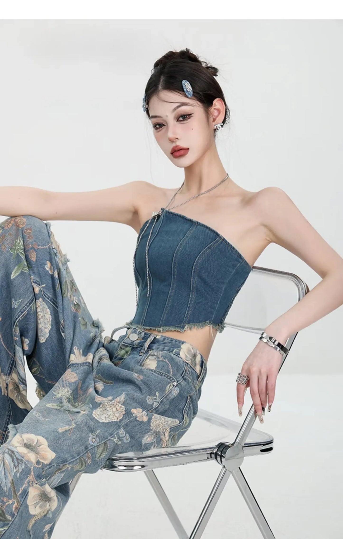 American Street Print Jeans For Women Trendy Style Loose And Versatile Floor-length Wide-leg Pants With A Versatile Design
