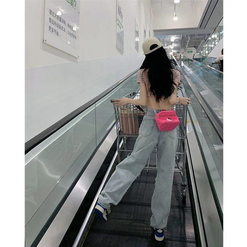 Pantalones vaqueros desgastados de cintura alta para mujer, de primavera y verano, de tubo recto, holgados, de pierna ancha, lavados, de talla grande, 2022