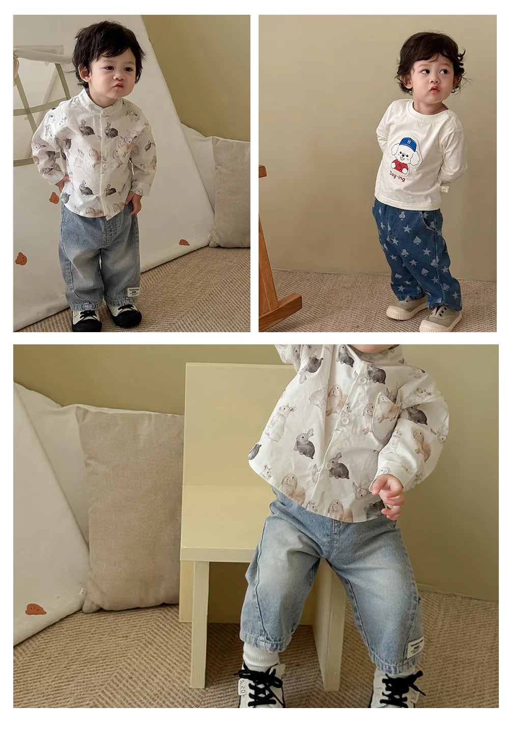 2025 New Style Autumn Toddler Boy Outfits Wide Leg Jeans Cartoon Print Hoodie Girls Clothing for 0-5 Y Baby Girls Boys Clothes