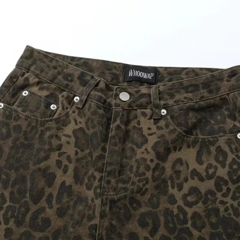 Baggy Leopard Jeans Coquette y2k clothes Women High Waisted Casual Wide Leg Denim Pants Fashion Streetwear Retro Straight Jeans