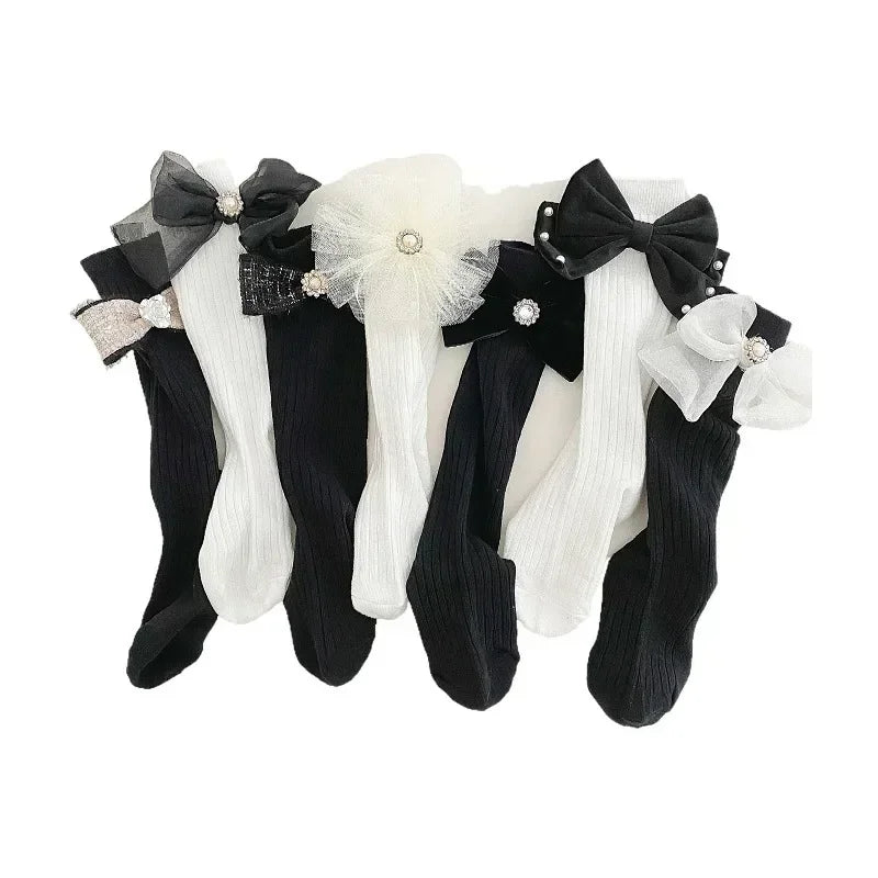 1 Pair Kids Girl Sock Rerto Lace Bow Princess Calf Sock for Children Girl Spring Summer Thin Stocking Knee High Baby Girl Sock
