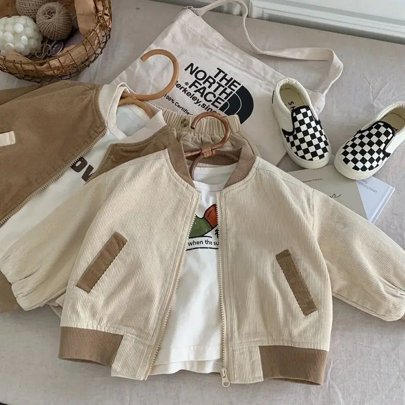 2-9 Y New Autumn&spring Simple Retro Style Japanese&Korean Childrens Corduroy Coat Shirt Girls&Boys Baby Loose Jacket Outerwear