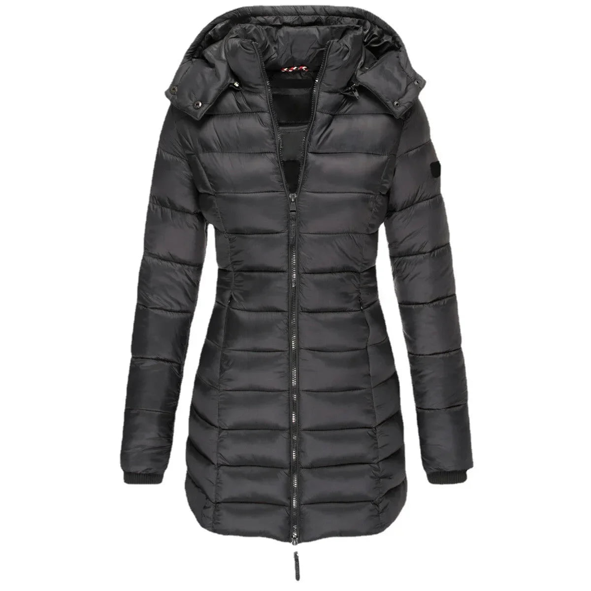 Winter Women's Cotton Jacket Medium Length Slim Fitting Cotton Jacket Warm Solid Hooded Cotton Jacket