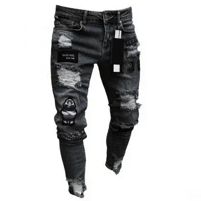 Punk Denim Pants Men Jeans Skinny Ripped Hole Patchwork Slim Pencil Denim Hip Pop Trousers Autumn Plus Size Streetwear Men's