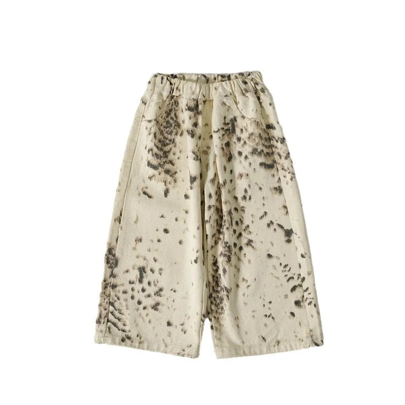 Pantalones vaqueros de estilo coreano para niños de 2 a 8 años, primavera y otoño, con estampado de leopardo y albaricoque, informales, de pierna ancha, versátiles, A05038