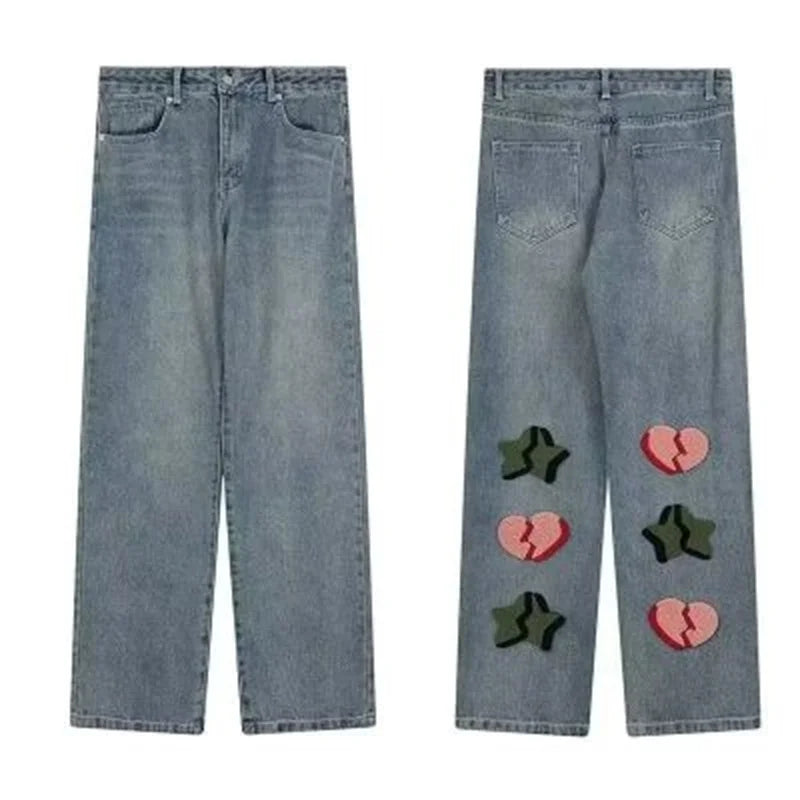 2025 New Goth Graffiti Embroidered Jeans Men High Street Harajuku Fashion Denim Trousers Hip Hop Y2K Vintage Jean pantalones