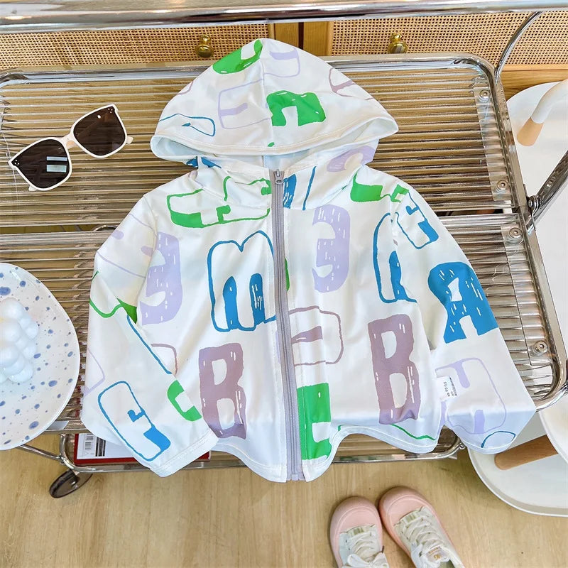 Children's Sunscreen Jackets Summer Breathable Coats for Boys Girls Cartoon Print Kids Windbreakers Toddler Outfits Baby Clothes