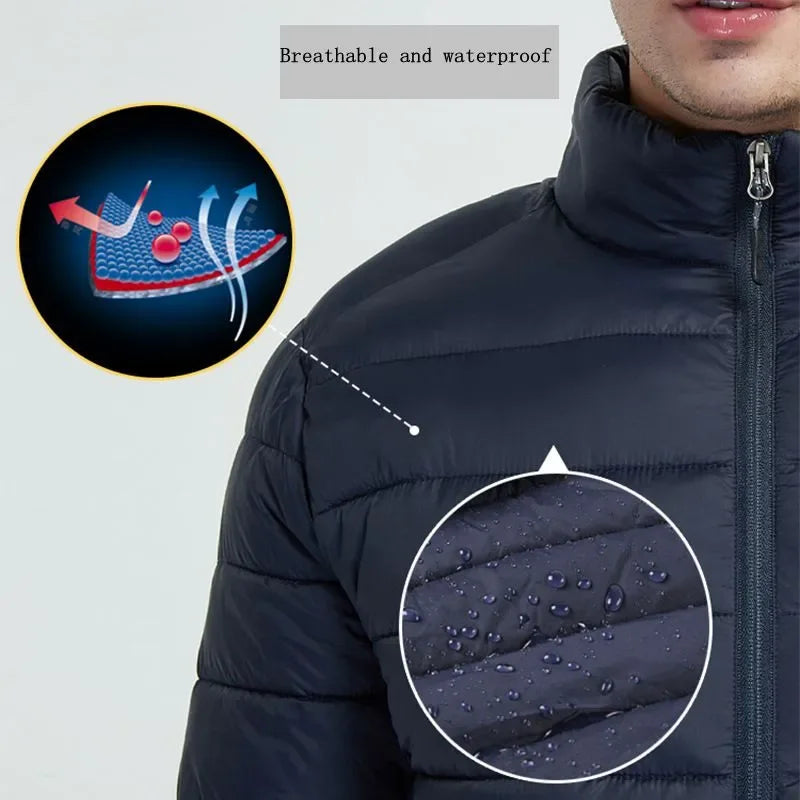 2023 NWE Men Winter Warm USB Heating Jackets Smart Thermostat Pure Color Hooded Heated Clothing Waterproof Warm Jackets
