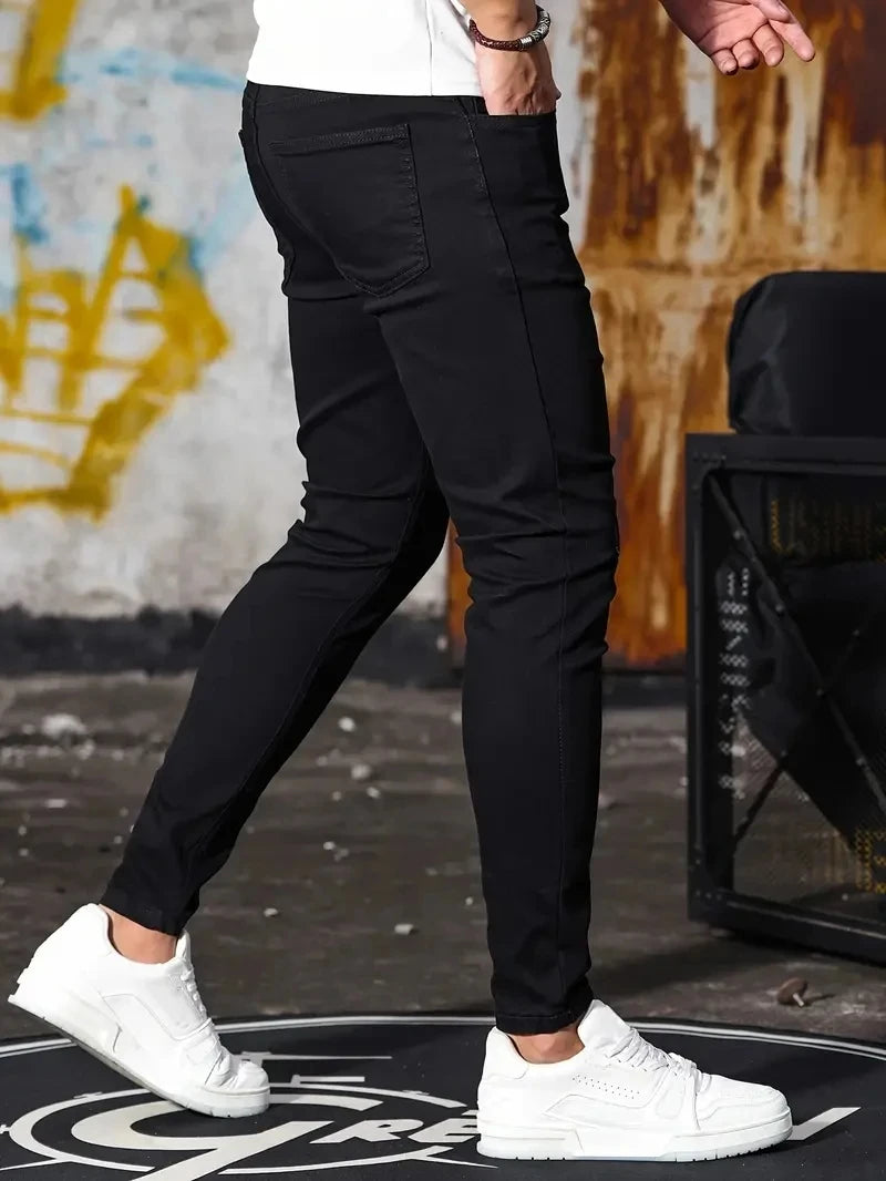 Man Pants Washing Zipper Stretch Jeans Classic Casual Slim Fit Trousers Male Plus Size Denim Pencil Pants Skinny Jeans for Men
