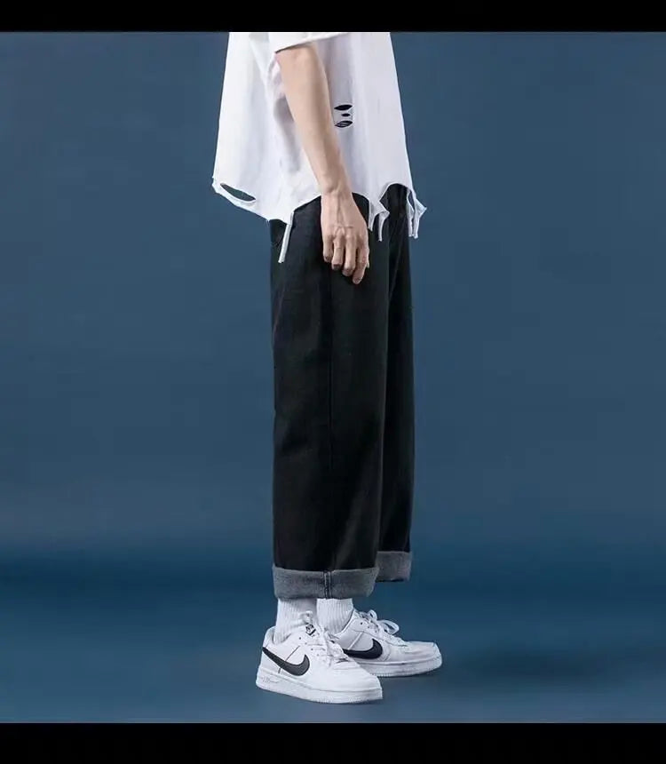 Pantalones vaqueros de mezclilla para hombre, de pierna ancha, largos hasta el suelo, holgados, informales, de cintura alta, lisos, sencillos y rectos, otoño 2024