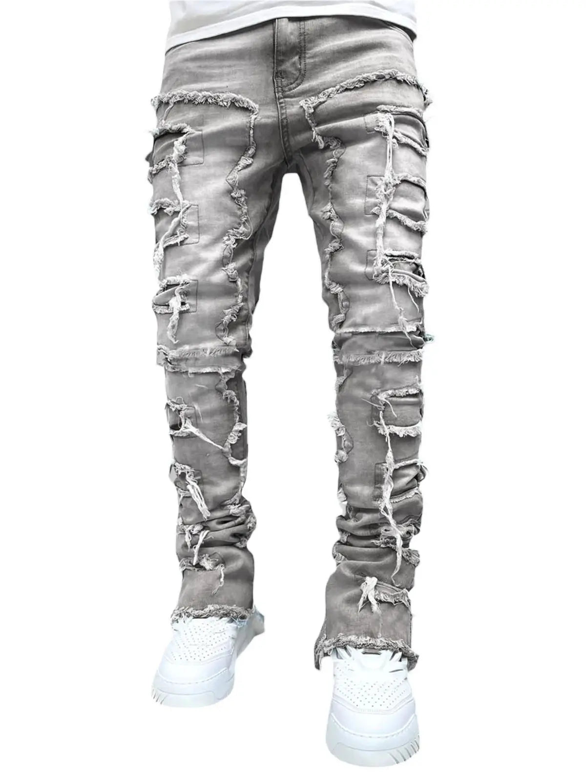 Pantalones vaqueros de corte regular para hombre, rotos, ajustados, desgastados, desgastados, rectos, estilo hip hop, ropa de calle