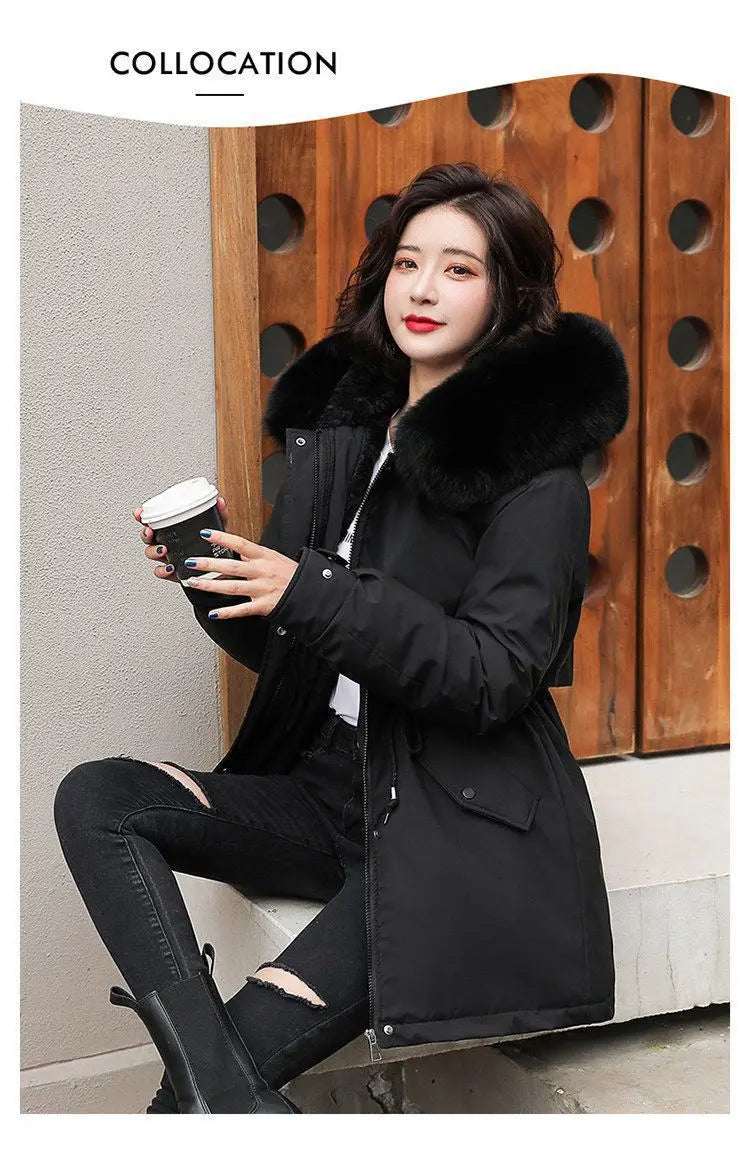 Spring Parkas Women Coats Mid Length Coat Thick Warm Hooded Drawstring Jackets Splice Zipper Tight Waist Jacket Autumn Winter