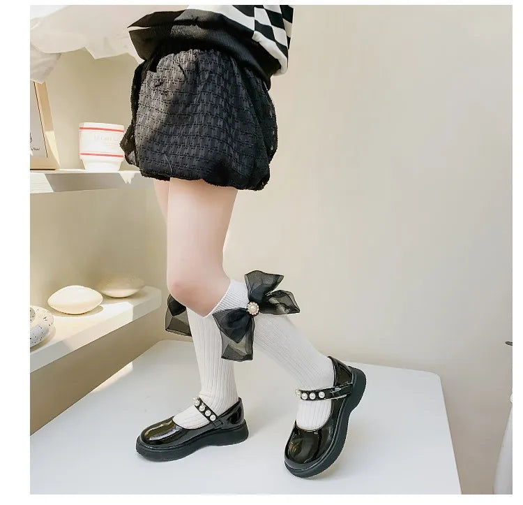1 Pair Kids Girl Sock Rerto Lace Bow Princess Calf Sock for Children Girl Spring Summer Thin Stocking Knee High Baby Girl Sock