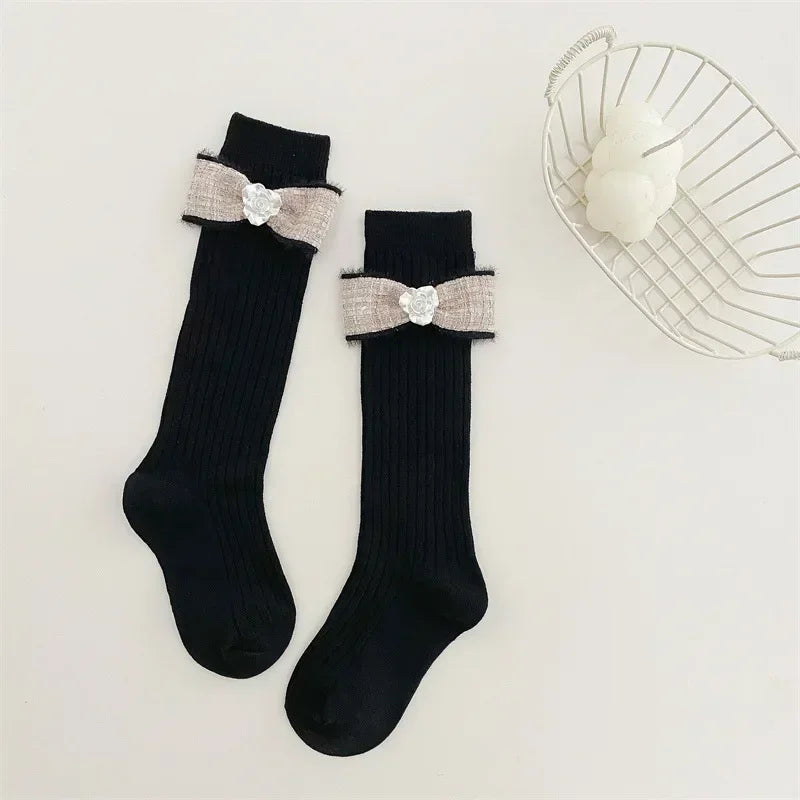 1 Pair Kids Girl Sock Rerto Lace Bow Princess Calf Sock for Children Girl Spring Summer Thin Stocking Knee High Baby Girl Sock