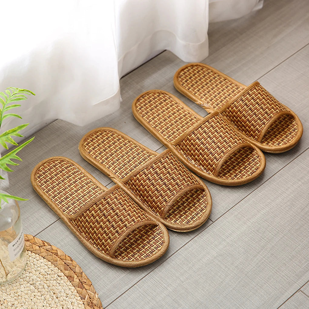 1 Pair Hotel Indoor Bamboo Slipper Women Men Casual Open Toe Sandal