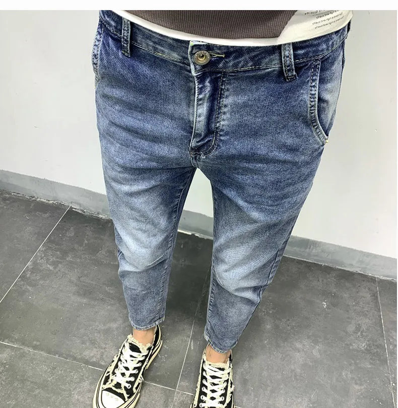 Men Jeans Fashion Street Hip-Hop Jeans Male Punk Style Denim Pants Summer Spring Men Stretchy Slim Fit High Quality Mans Jeans