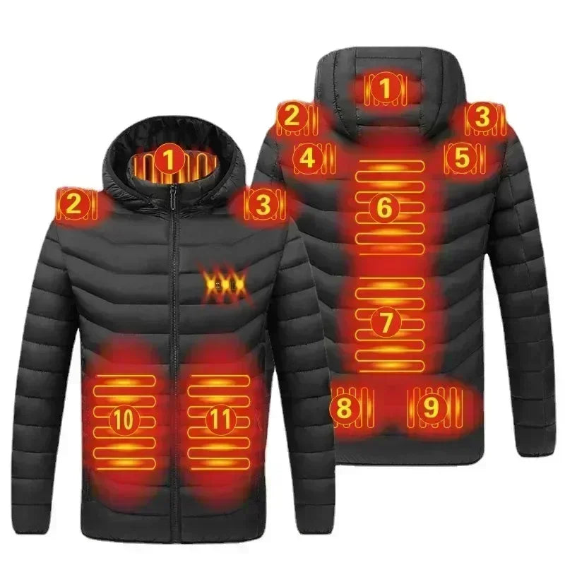 2023 NWE Men Winter Warm USB Heating Jackets Smart Thermostat Pure Color Hooded Heated Clothing Waterproof Warm Jackets