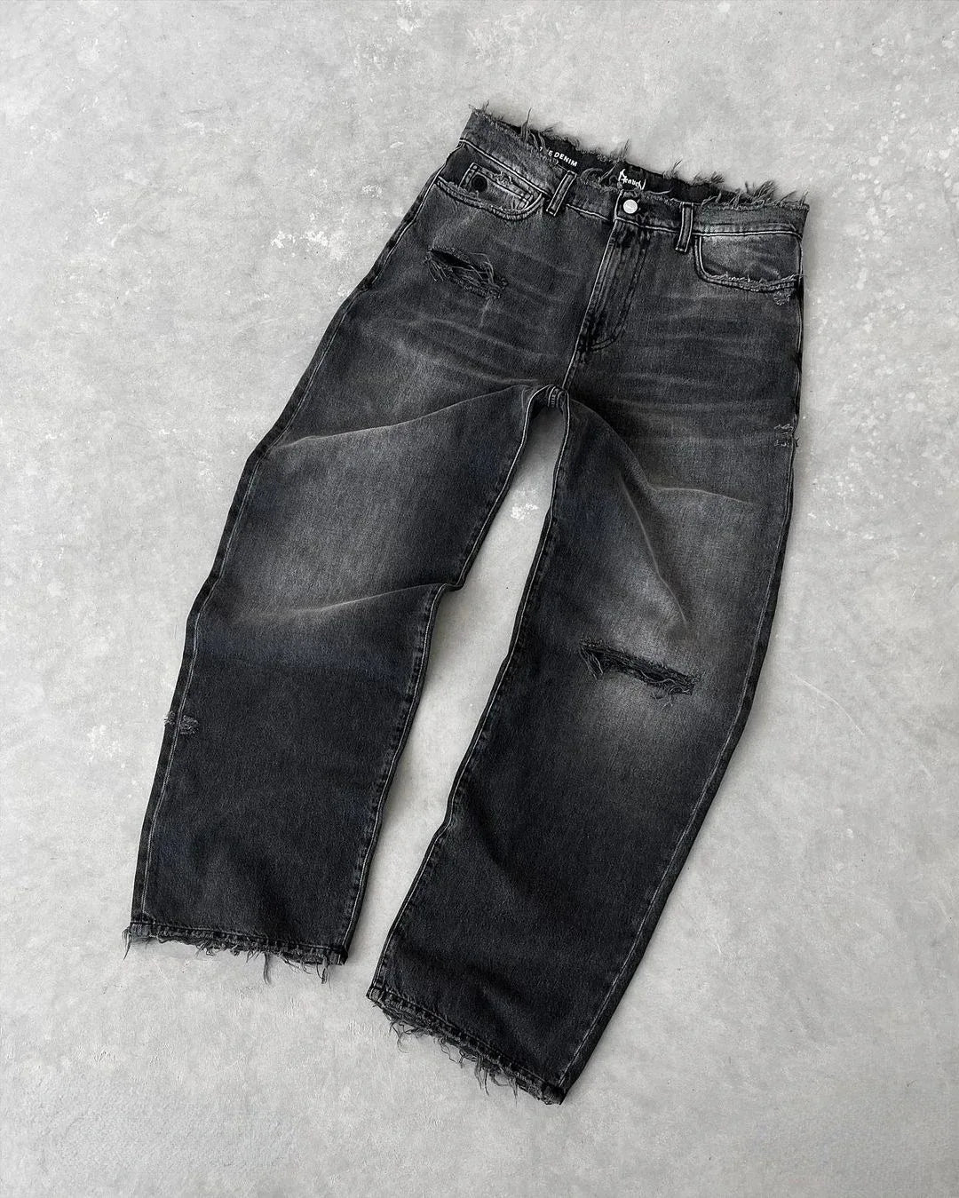 Pantalones vaqueros rectos desgastados para hombre, rotos, lavados, largos hasta los tobillos, holgados, lisos, con cremallera y bolsillos, informales, 2025
