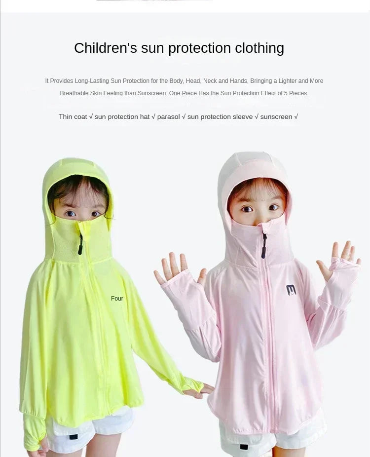 Children's Outdoor Ice Silk Sunscreen Jacket UV Resistant Children's Summer Cycling Sunscreen Jacket Children's Clothing