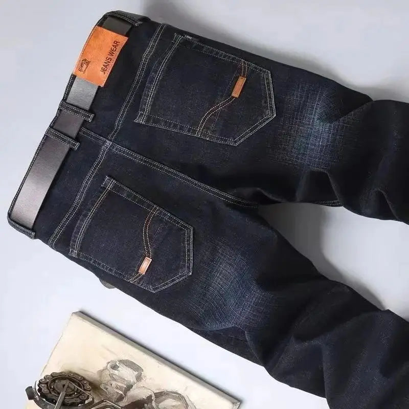 New Men Light Luxury Stretch Slim Fit Pants Comfortable Soft Business Fashion Straight Casual Denim Trousers Male Brand Clothing