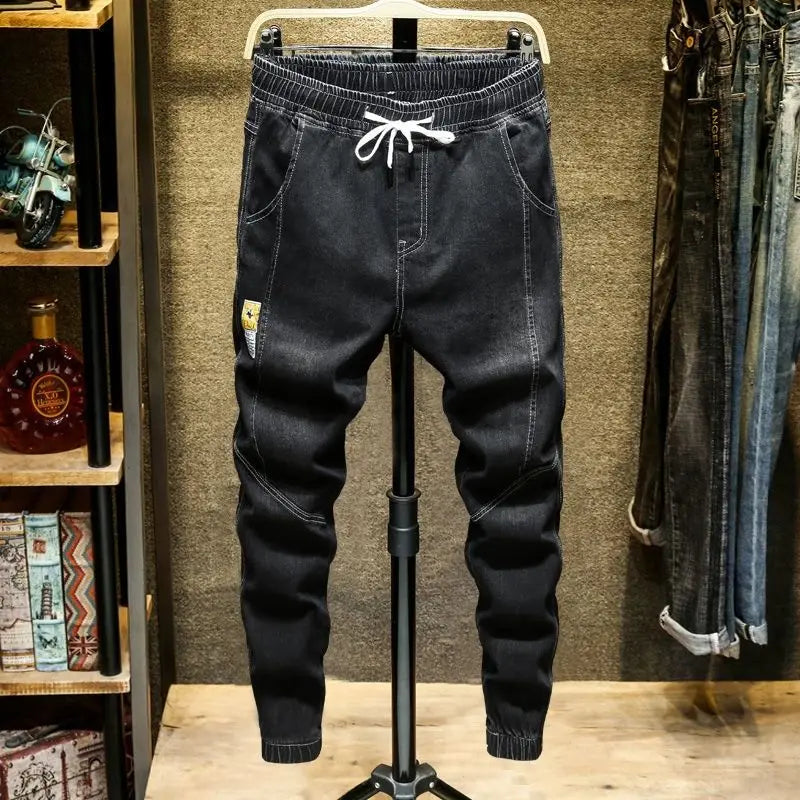 Spring Autumn 2022 New Denim Jeans Men's Elastic Waist Loose Students Teenagers Cowboy Streetwear Harem Leg Long Track Pants Men