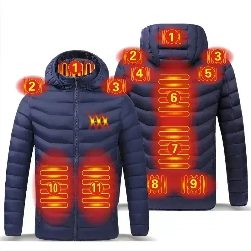 2023 NWE Men Winter Warm USB Heating Jackets Smart Thermostat Pure Color Hooded Heated Clothing Waterproof Warm Jackets