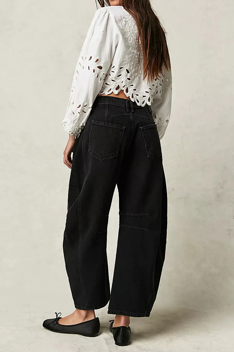 Pantalones vaqueros holgados de pierna ancha para mujer, decolorados, de color liso, de cintura alta, a la moda, hasta el tobillo