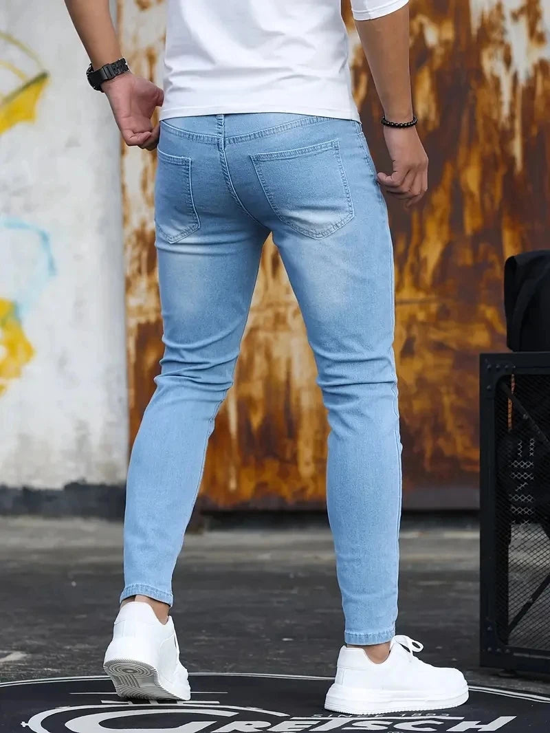 Man Pants Washing Zipper Stretch Jeans Classic Casual Slim Fit Trousers Male Plus Size Denim Pencil Pants Skinny Jeans for Men