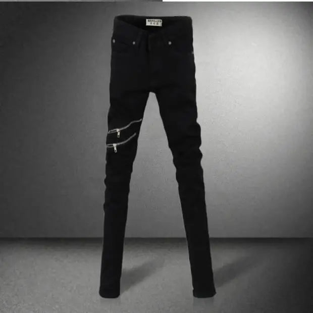 Pantalones vaqueros casuales con cremallera de diseñador para hombre, pantalones vaqueros de mezclilla, primavera y otoño 2024, nuevos pantalones de tubo elásticos negros ajustados de moda coreana para hombre