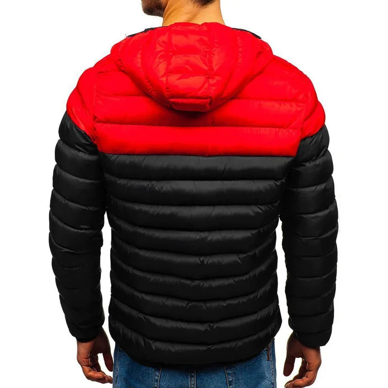 Autumn Winter Parkas Casual Male Patchwork Zip Up Long Sleeve Hooded Cotton Pad Coats Outwear BSD-M-07