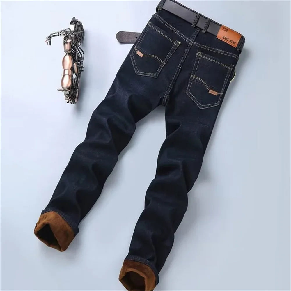 Pantalones vaqueros de invierno para hombre, de franela elástica, de alta calidad, informales, a la moda, Y2K