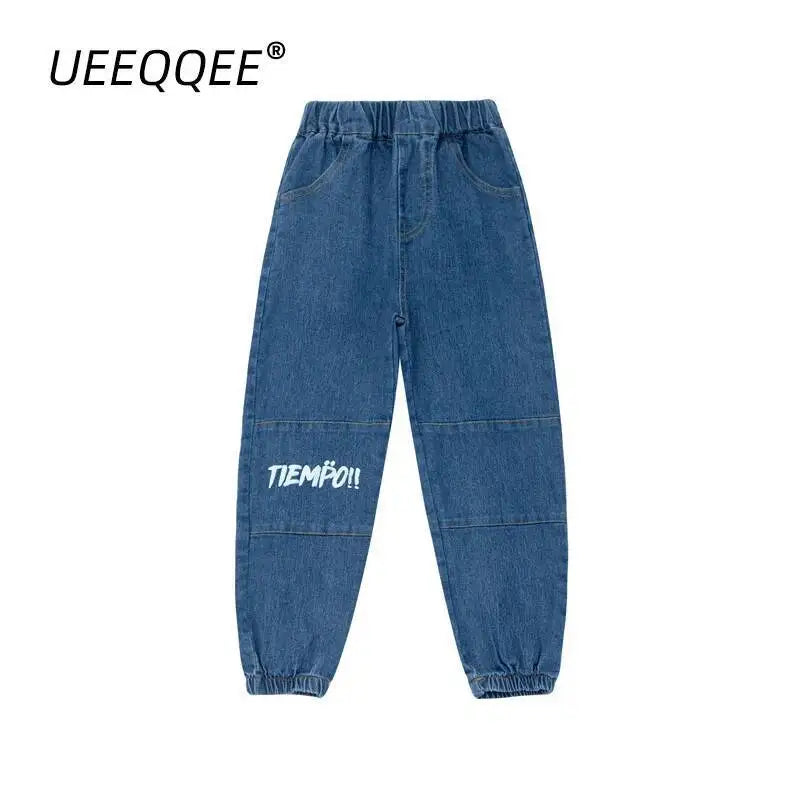 Pantalones vaqueros de primavera y otoño para niños de 4 a 6 años, de algodón con estampado y empalme elástico, pantalones vaqueros coreanos para adolescentes, ropa para niños nueva